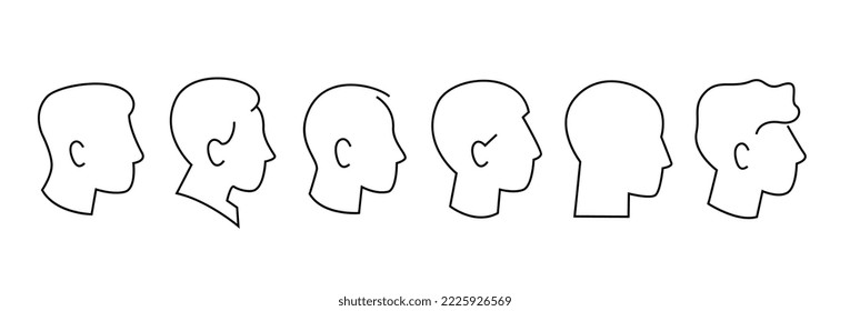 Set of simple line icons of human head. Outline of a man in profile. Pack of linear signs for web applications and mobile devices.