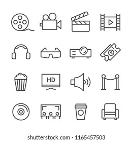 Set simple line icons related of cinema films 