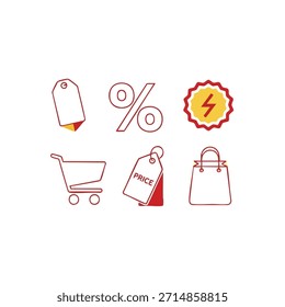 Conjunto de iconos de línea simple que representan compras y descuentos