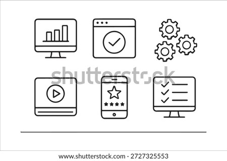 a set of simple line icons representing web design and development concepts
