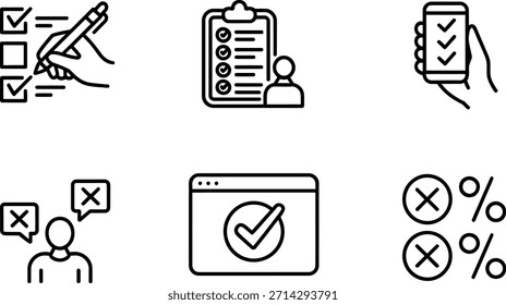 Conjunto de iconos de línea simple para Encuesta y Comentarios