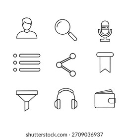 Conjunto de ícones de linha simples para interface do usuário e web design