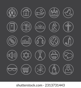 A set of simple line icons using Christian symbolism that can be used in a UI or website.