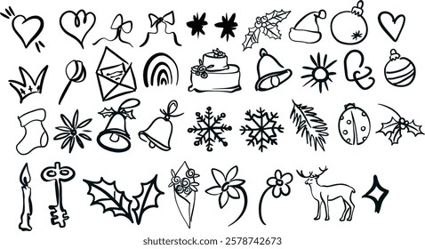 A set of simple line illustrations for all occasions in monochrome colors. Digital, vector illustration for advertising, designs, printing, branding