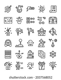 set of simple line rpg game items icons vector illustration