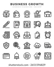 Set of simple Lineal Business Growth Icons. Lineal art icons pack.