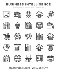 Eine Reihe einfacher linearer Business Intelligence-Symbole. Icons für lineare Grafiken.
