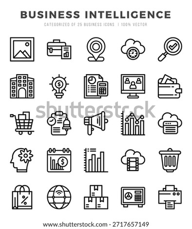 Set of simple Lineal Business Intelligence Icons. Lineal art icons pack.