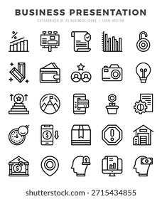 Eine Reihe einfacher Symbole für lineare Geschäftspräsentationen. Icons für lineare Grafiken.
