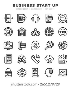 Set of simple Lineal Business Start Up Icons. Lineal art icons pack.
