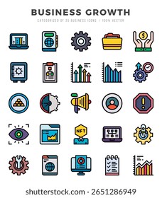 Set of simple Lineal Color Business Growth Icons. Lineal Color art icons pack.