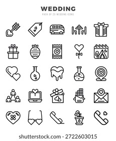 Conjunto de iconos de Boda lineal simples. Paquete de iconos de arte lineal.