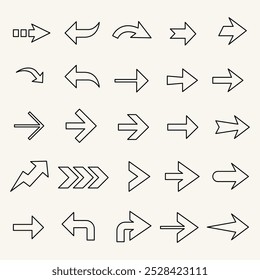 Set of simple linear hand-drawing doodle vector arrows white and black
