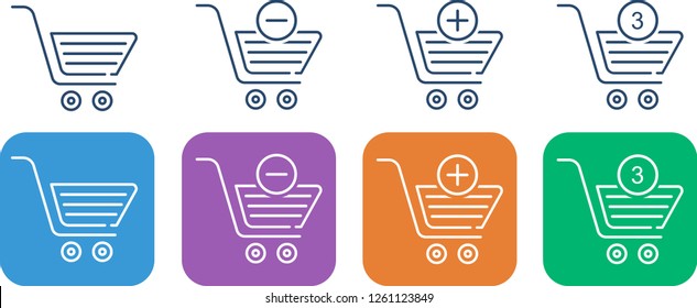 A set of simple linear icons for online store. order payment, online store. Add to cart, remove from cart, quantity of goods in cart