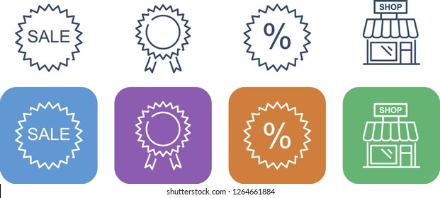 A set of simple linear Icons for online store. Warranty, sale, discounts and shop