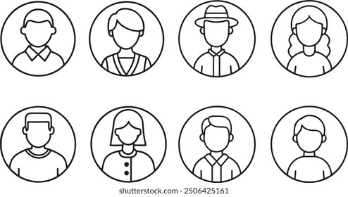 Set of simple linear icons. personal avatar. people. vector illustration