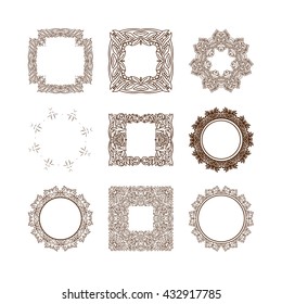 Set of simple linear monograms. Vector illustration. Isolated on white. Vector collection of decorative frames or borders.