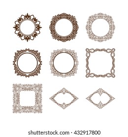 Set of simple linear monograms. Vector illustration. Isolated on white. Vector collection of decorative frames or borders.