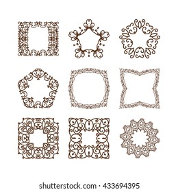 Set of simple linear monograms. Vector illustration. Isolated on white. Vector collection of decorative frames or borders.