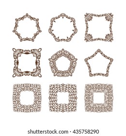 Set of simple linear monograms. Vector illustration. Isolated on white. Vector collection of decorative frames or borders.