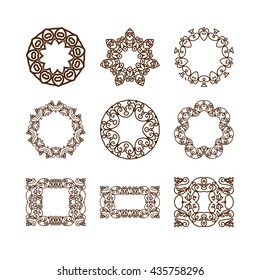 Set of simple linear monograms. Vector illustration. Isolated on white. Vector collection of decorative frames or borders.