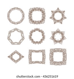 Set of simple linear monograms. Vector illustration. Isolated on white. Vector collection of decorative frames or borders.