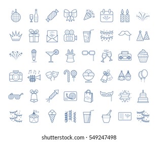 Set of simple linear party icons, editable stroke