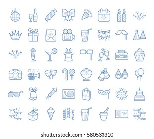 Set of simple linear party icons, editable stroke