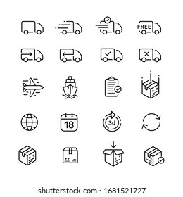 Set of simple linear shipping icons vector design. Delivery, tracking, transportation signs. 