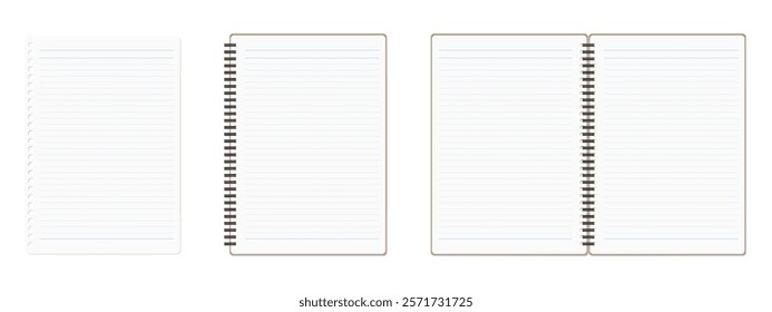 A Set of Simple Lined Loose-Leaf Paper, Spiral Notebook, Open Spread