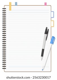 A Set of Simple Lined Notebook, Sticky Notes, Ballpoint Pen, and Highlighter, Spiral Notebook