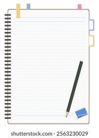 A Set of Simple Lined Notebook, Sticky Notes, Pencil, and Eraser, Spiral Notebook