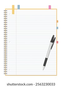 A Set of Simple Lined Notebook, Sticky Notes, and Ballpoint Pen, Spiral Notebook, 3-hole punched , Ring-bound notebook