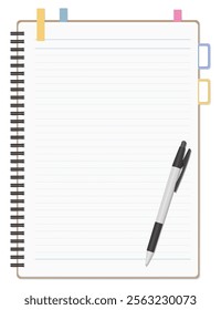 A Set of Simple Lined Notebook, Sticky Notes, and Ballpoint Pen, Spiral Notebook