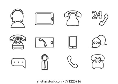 Set of simple lines communication and contact related vector icons