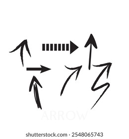 Set of simple lines hand drawn black arrows in various style. Set of simple of hand drawn black arrows. Set of simple lines hand drawn black arrows. Various of simple lines arrows collection
