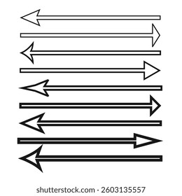 Set of simple lines hand drawn black arrows in various style. Set of simple of hand drawn black arrows. Set of simple lines hand drawn black arrows. Various of simple lines arrows collection.
