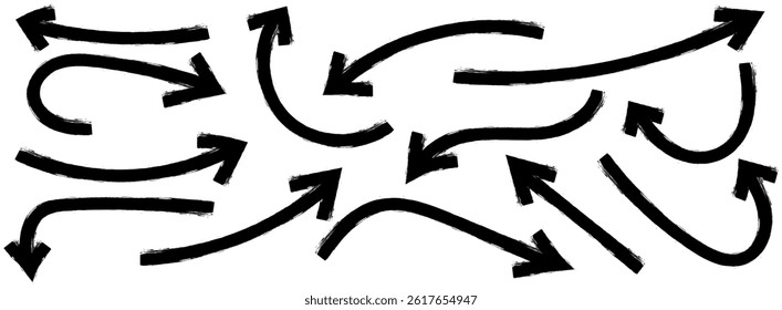 Set of simple lines hand drawn black arrows in various style. Set of simple of hand drawn black arrows. Set of simple lines hand drawn black arrows. Various of simple lines arrows illustration