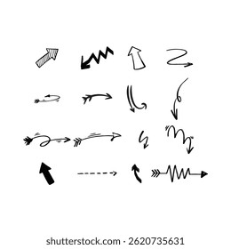 Set of simple lines hand drawn black arrows in various style. Set of simple of hand drawn black arrows. Set of simple lines hand drawn black arrows. Various of simple lines arrows collection

