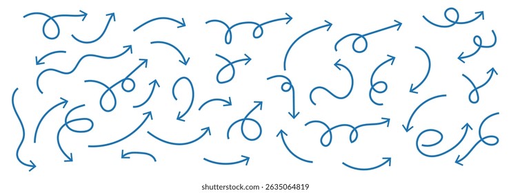 Set of simple lines hand drawn black arrows in various style. Set of simple of hand drawn black arrows. Set of simple lines hand drawn black arrows. Various of simple lines arrows collection