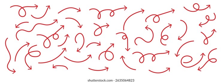 Set of simple lines hand drawn black arrows in various style. Set of simple of hand drawn black arrows. Set of simple lines hand drawn black arrows. Various of simple lines arrows collection