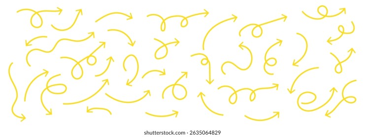 Set of simple lines hand drawn black arrows in various style. Set of simple of hand drawn black arrows. Set of simple lines hand drawn black arrows. Various of simple lines arrows collection