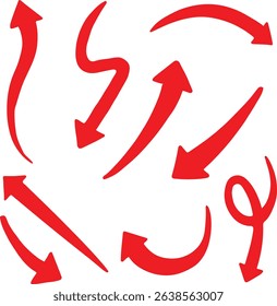 Set Of Simple Lines Hand Drawn Red Arrows in Various Style 
