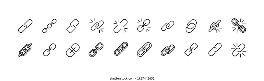 Set of simple link line icons. Outline stroke object. Linear signs pack. Perfect for web apps and mobile.