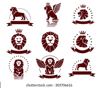 Un conjunto de simples ilustraciones de leones