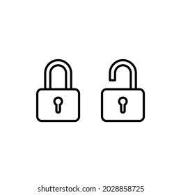 Set of Simple Lock and Unlock Icon Illustration Design, Flat Lock and Unlock Symbol with Outlined Style Template Vector