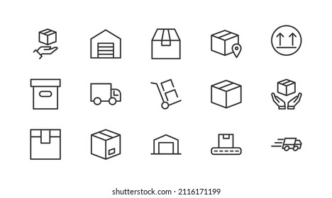 Set of simple logistics  line icons. Outline stroke object. Linear signs pack. Perfect for web apps and mobile.