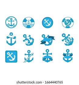 Set of Simple Logo Design of an Anchor in Blue