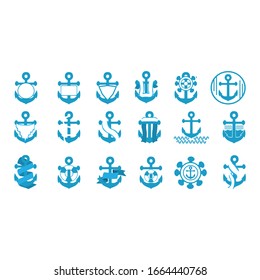 Set of Simple Logo Design of an Anchor in Blue