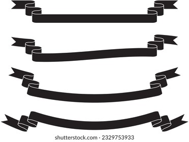 A set of simple and long monochrome title ribbons (black). svg